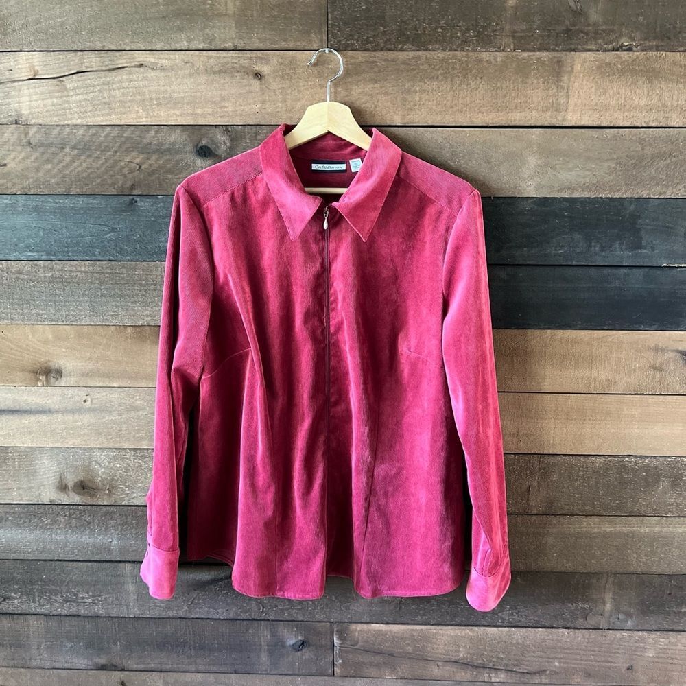 Croft & Barrow Raspberry Red Faux Suede Ribbed Zip-up Lightweight Jacket - Picture 10 of 13